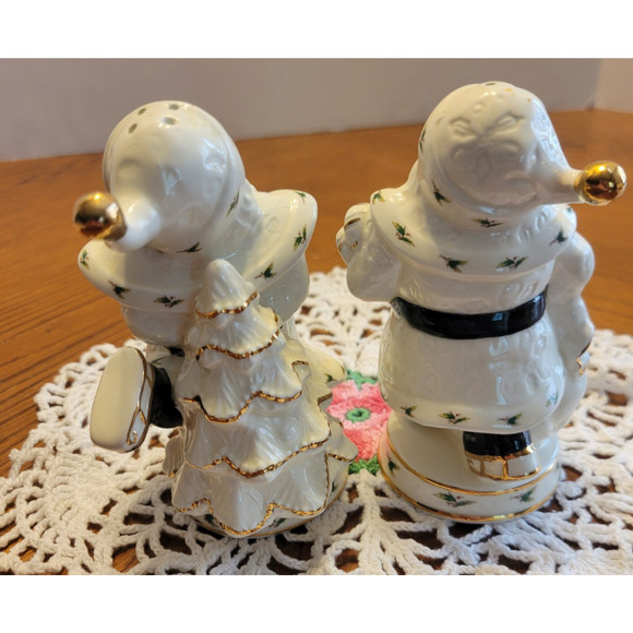 VTG Holly Holiday Santa Claus Salt Pepper Shakers White Christmas Ornaments - Picture 3 of 7